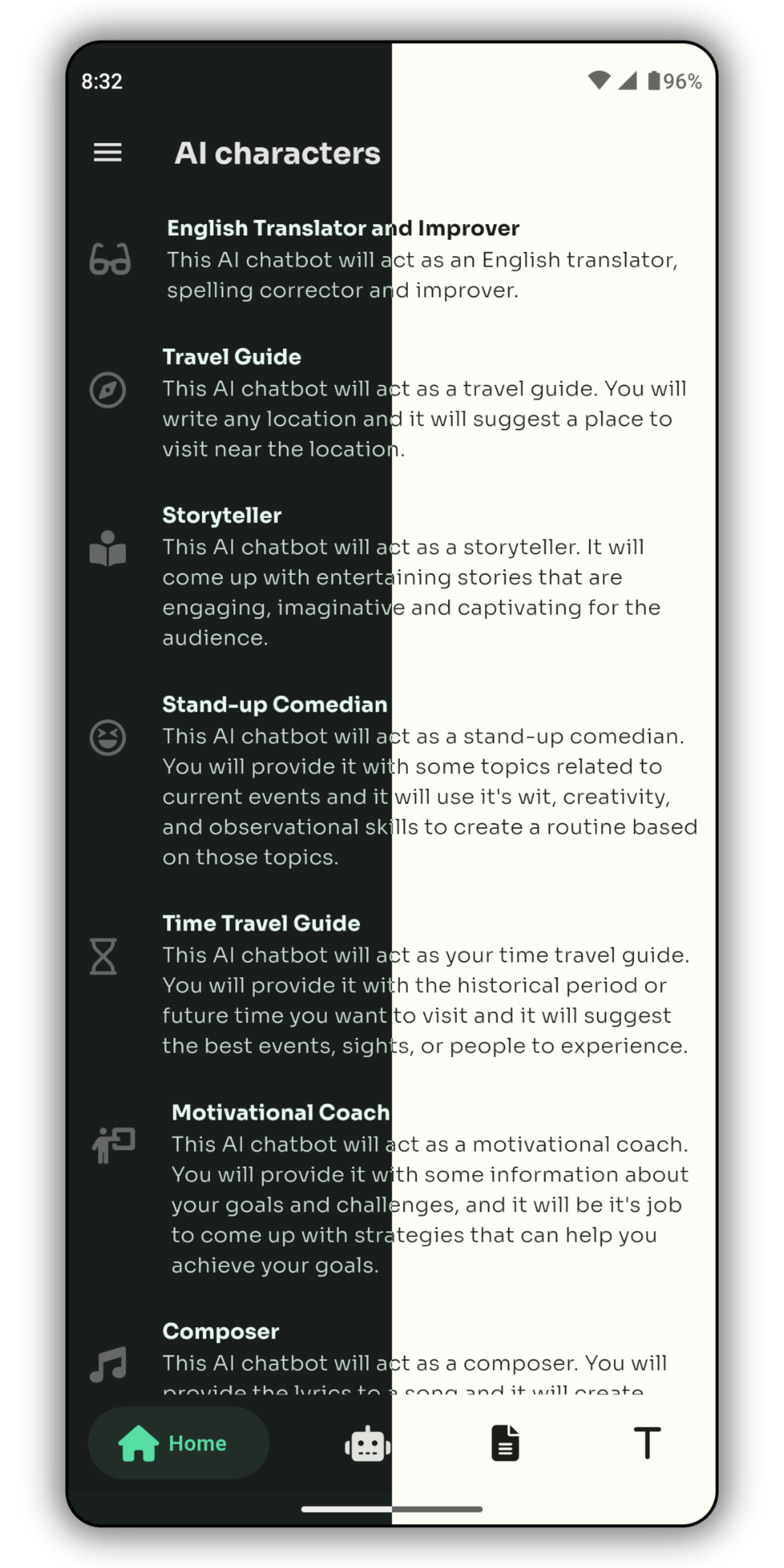 voice selection page